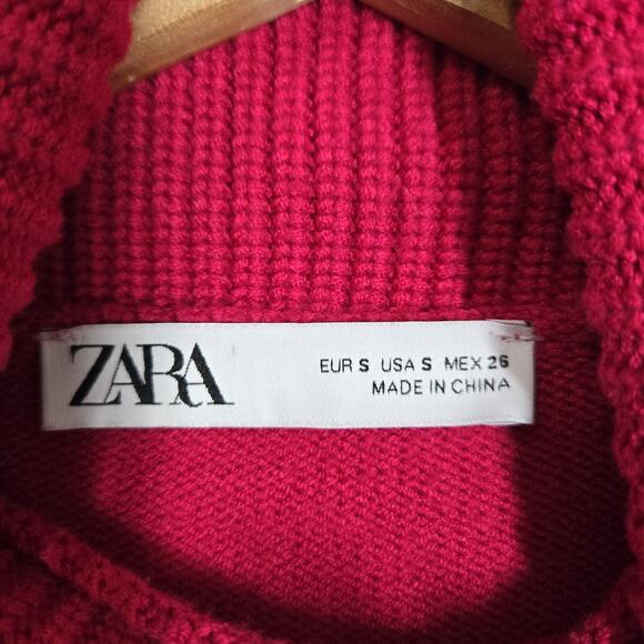 Zara Crop Sweater Sz S Pink Fuschia High Neck Turtleneck Cropped Pullover - Picture 7 of 12